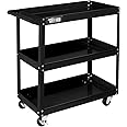 TUFFIOM 3 Tier Rolling Tool Cart, 330 Lbs Capacity, with Ergonomic Handle, Black