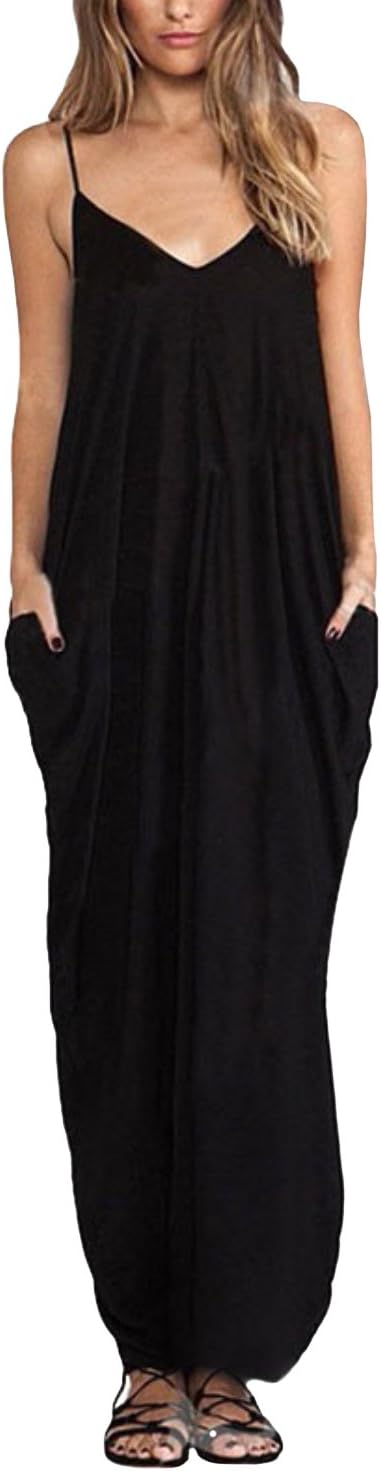 Women Long Maxi Dress Casual Short Sleeve V Neck Split Stretchy Summer Beach Party with Pockets