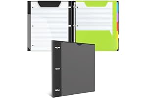 JISUSU All-in-one Telescoping Binder Notebook, Refillable 3 Ring Notebook Binder with Customized Front Cover,1 Plastic Movable Pocket Folder,5 Plastic Subject dividers and 60 Sheets Notepaper - Black