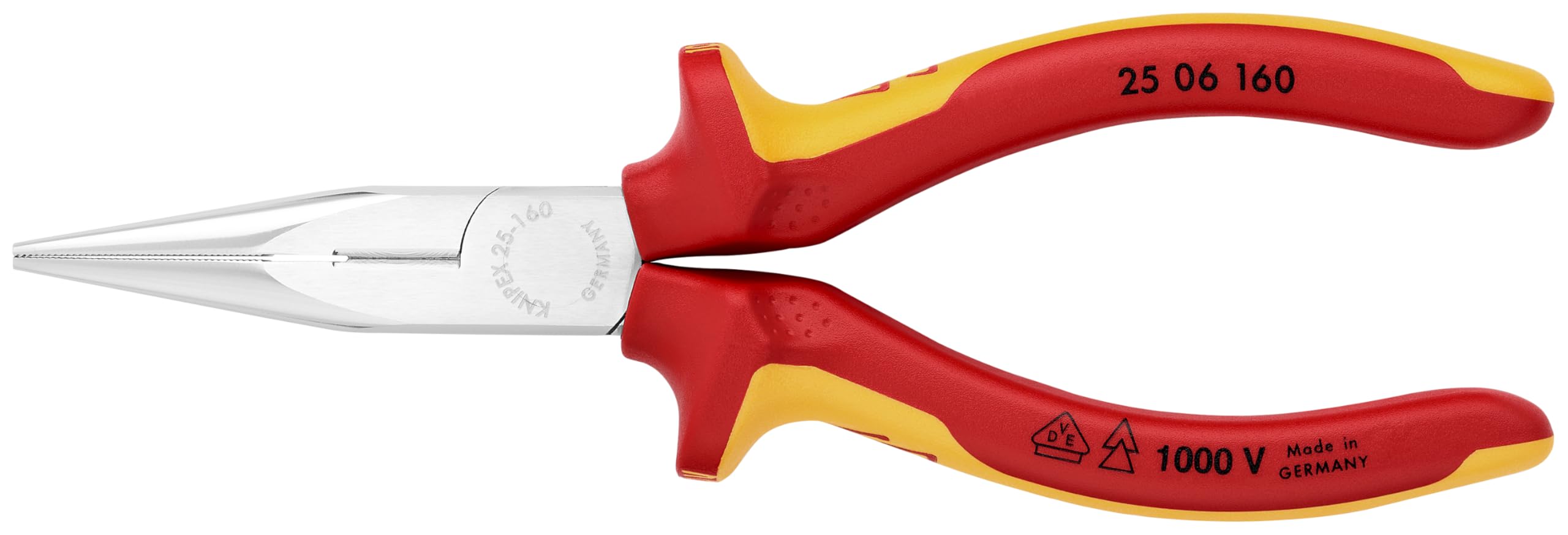 KNIPEX Tools - Long Nose Pliers with Cutter, Chrome, 1000V Insulated (2506160)