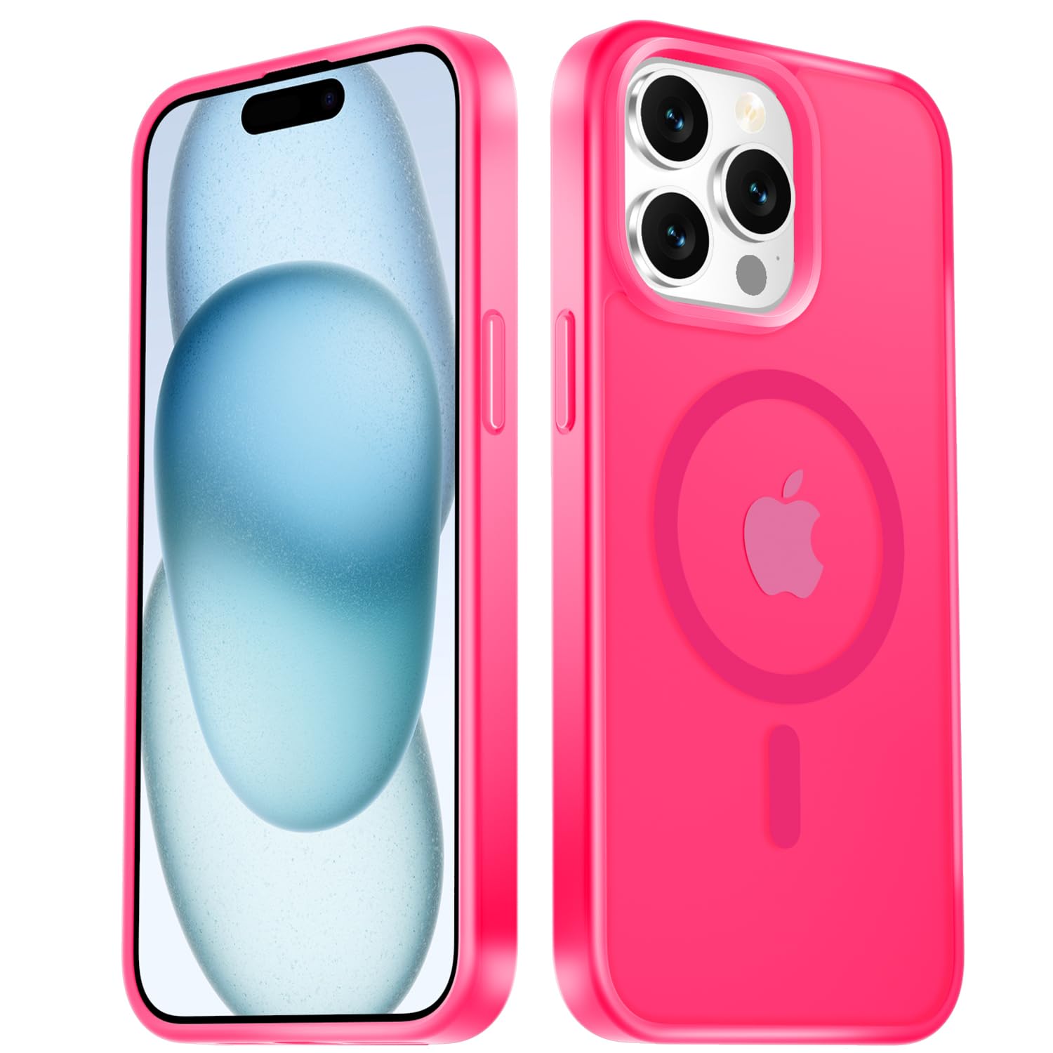 LATVIN for iPhone 15 Pro Case, Magnetic Phone Cover, Compatible with MagSafe, Military Grade Protection, Translucent Matte Frosted Back, Hot Pink