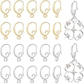 BENECREAT 40Pcs 2 Colors 18K Real Gold Plated Golden Brass Earring Hooks Silver Ear Wire with Loops for Earring Dangle Jewelry Findings, Valentine's Day Festival Gift DIY