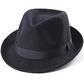 LADYBRO Straw Trilby Fedora Hat for Men 1920s Short Brim Wool Felt Panama Cap 7 1/4