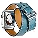 valkit Compatible with Apple Watch Band 38mm 40mm 42mm 44mm, Double Tour Replacement Genuine Leather Strap Women Men Wristband for Apple Watch Series SE/6/5/4/3/2/1,Blue