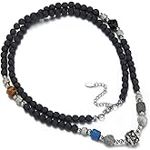 Dazylleco Mens Long Beaded Necklace Natural Stone Bead Necklace with Pendant Costume Jewelry Birthday Gifts for Men