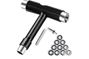 FYANER Skate Tool Kit All-in-One Skate T Tool Kit w/ 10pcs 608RS Bearings for Skateboard/Roller Skate/Quad Skate/Longboards(Black)