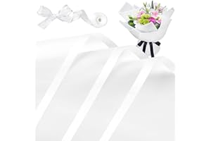 ZORRITA 20 Sheets White Flower Wrapping Paper, Waterproof Bouquet Wrapping Paper with Ribbons Floral Paper Wrap 22.8 x 22.8 Inch (White Edge)