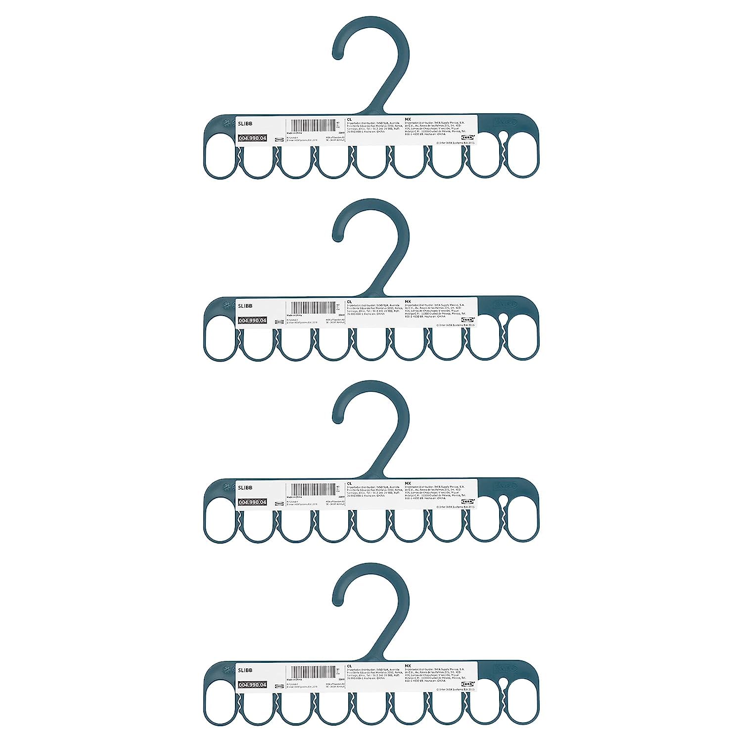 Ikea SLIBB Clothes Drying Hangers with 8 Grip Clips, Turquoise, 28x14cm - Set of 4, Green