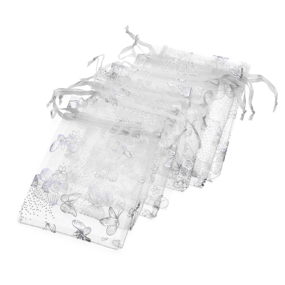 Tovip Wholesale 100PCS Organza Bag Butterfly Design Wedding Pouches Jewelry Packaging Bags (White, 3.5x4.5 (9x12cm))