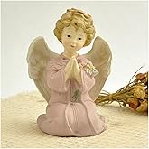 ENNAS Kneeling Praying Angel Figurine with Flowers – 5.32'' Hand-Painted Resin Girl Angel Statue for Spiritual Home Décor, Guardian Angel Collectible & Religious Prayer Gift