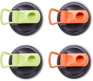 Plastic Mason Jars Lids Wide Mouth, 4 Pack Reusable Plastic Flip Cap Lids with Easy Pour Spout, Colored Leak-Proof Seal Storage Caps for Mason, Canning and Ball Jars, Green&Orange