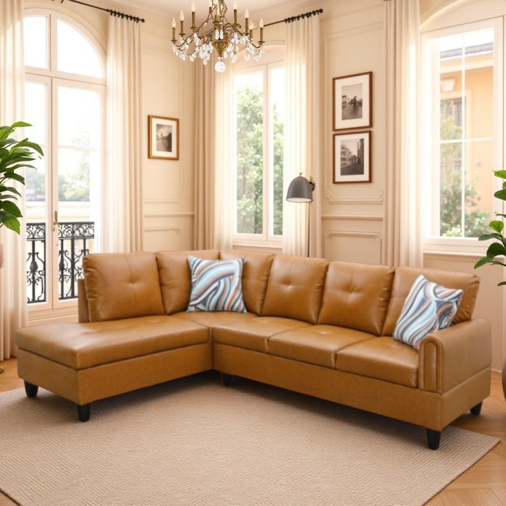 Photo 1 of ***Right Side Only/ No Refund/ Final Sale***
Trygoal L Shaped Couch Sectional Couches with Chaise, 3 Pieces Modular Convertible Sofa for Living Room Furniture Sets and Small Apartment Faux Leather, Ginger