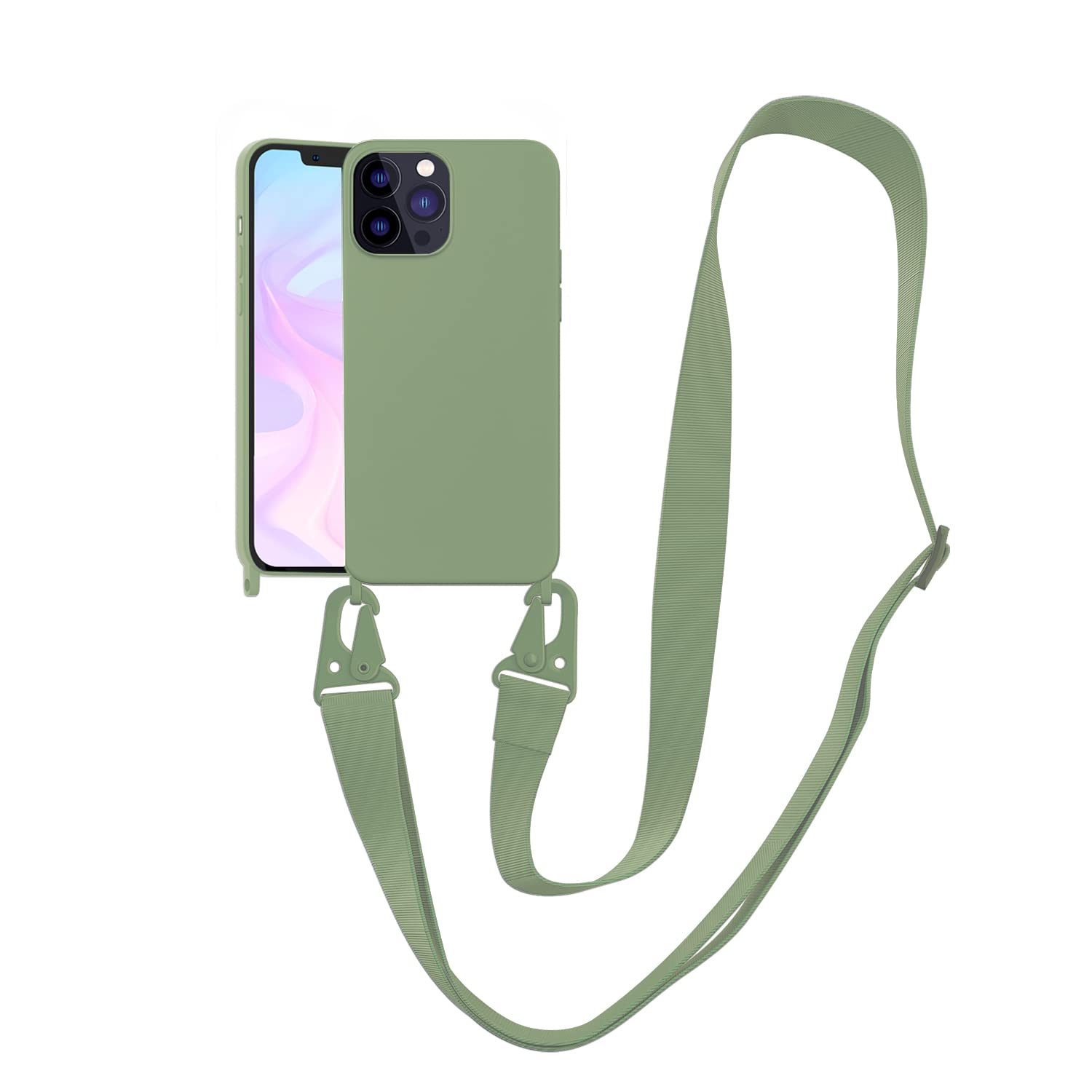 VooDirop Crossbody Case for iPhone 12 Mini, Soft Silicone TPU Phone Necklace Case with Nylon Strap, Crossbody Protective Phone Cover Compatible with iPhone 12 Mini Green โ image 1