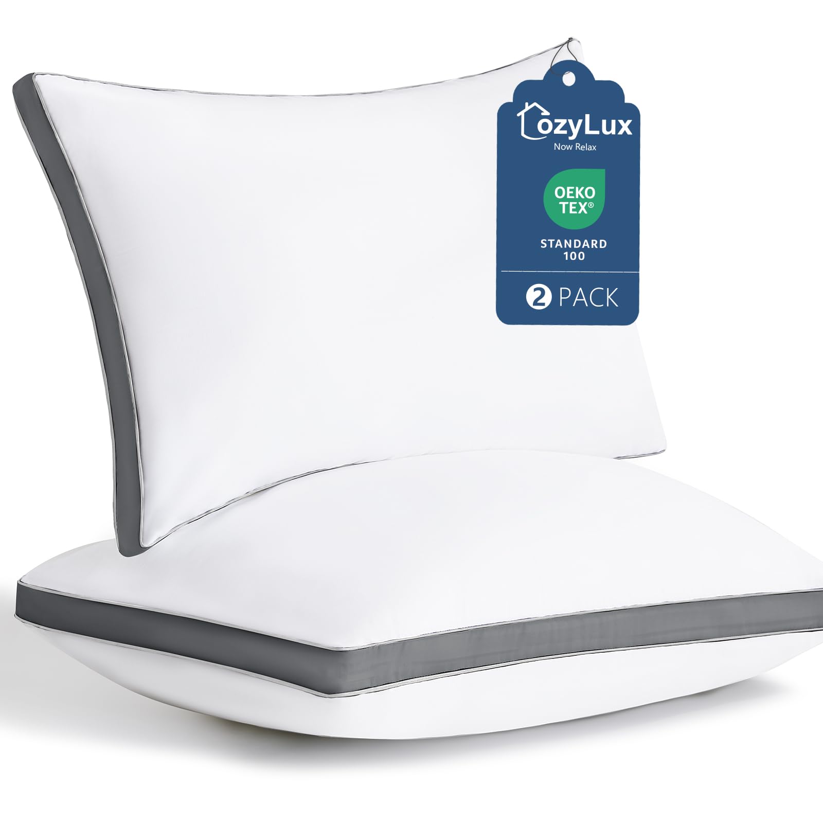 CozyLux Pillows Standard Size Set of 2, Soft Supportive Down Alternative Bed Pillow for Sleeping 2 Pack Dark Grey, Luxury Hotel Quality Gusseted Bedding Pillow for Back, Stomach or Side Sleepers 18x26 Image