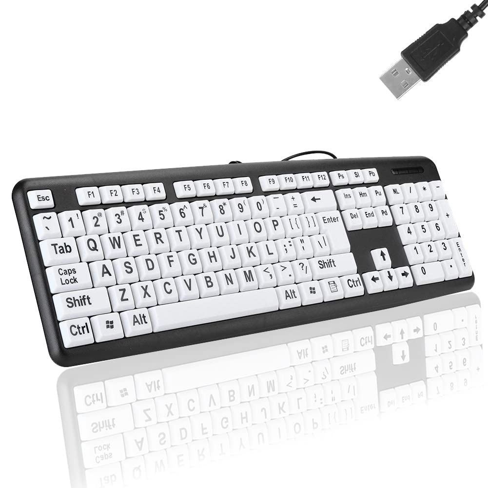 ciciglow Large Print Keyboard, 104 Keys Wired USB High Contrast Keyboard with Oversized Print Letters for Visually Impaired Low Vision Individuals(black)