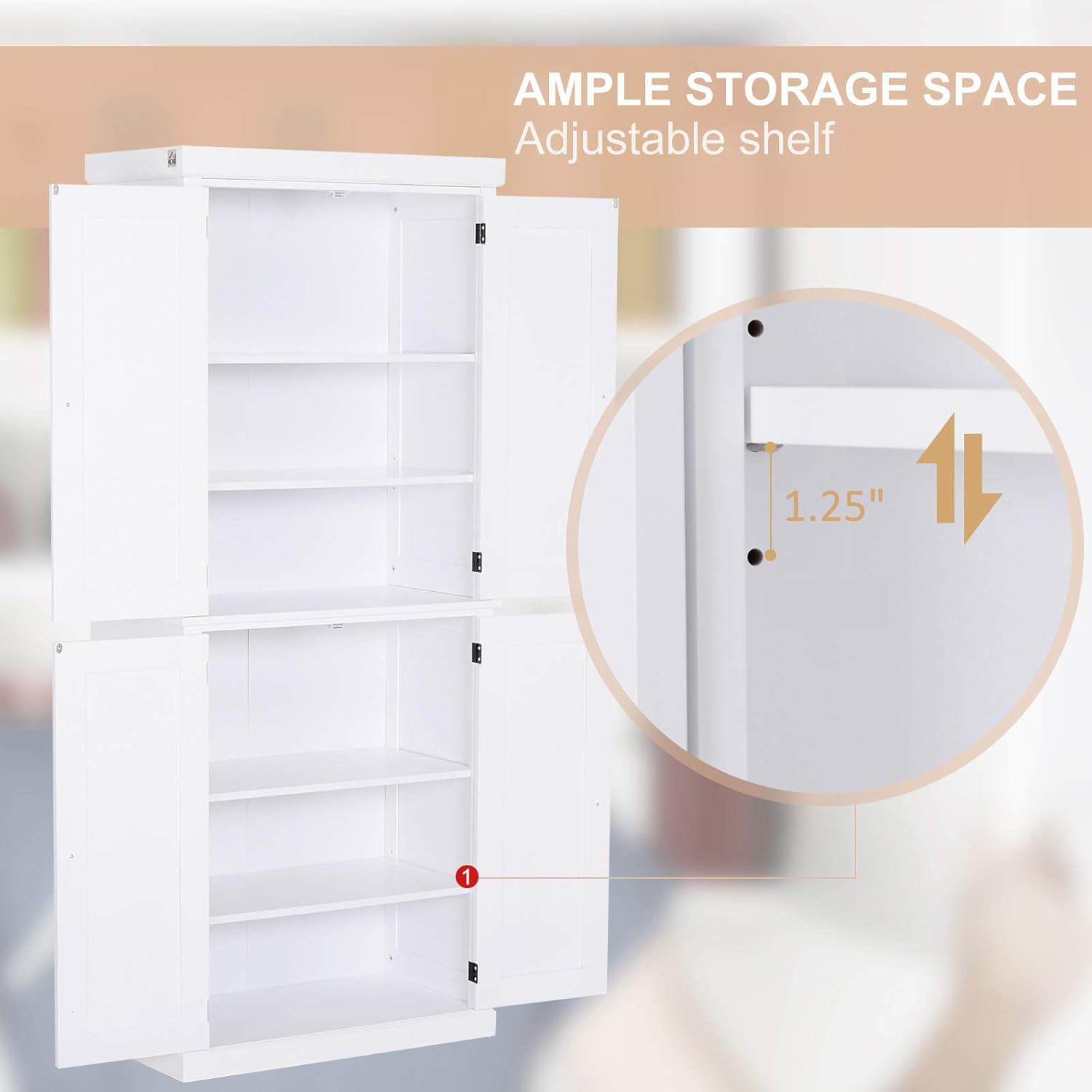 HOMCOM Traditional Farmhouse Freestanding Cupboard Kitchen Pantry with Two Storage Areas, Adjustable Shelving, White: Furniture & Decor