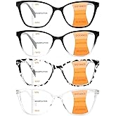 VisiWell 4 Pack Progressive Multifocus Reading Glasses for Women Men Blue Light Blocking Readers with Spring Hinge