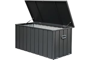 CHUNLY 200 Gallon Waterproof Storage Deck Box with Lockable Lids & Mobility Rollers Outdoor Indoor Storage Bench Storage Bin for Patio Outside Furniture Cushions, Garden Tools (Dark Gray)