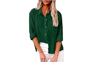 FSWGJFJJ Womens Cotton Linen Button Down Shirt 2024 Fall Casual Long Sleeve Solid Color Shirts Loose Work Tops with Pockets