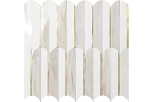 Vamos Tile Peel and Stick Backsplash Seamless Tile for Kitchen and Bathroom,White and Glossy Wooden Marble PVC Mixed Light Gold Self Adhesive Fish Scale Metal Mosaic Tiles (10 Sheets)