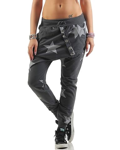 ZARMEXX Damen Sweatpants Baggy Hose Jogginghose Fitness Sport Yogapants Loose Fit Big Star One Size 12119