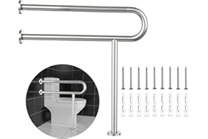 Toilet Grab Bar 31.3 Inch, ZUEXT Wall to Floor Brushed Nickel Bathroom Safety Bar w/Anti-Slip Knurled Grip, Stainless Steel H