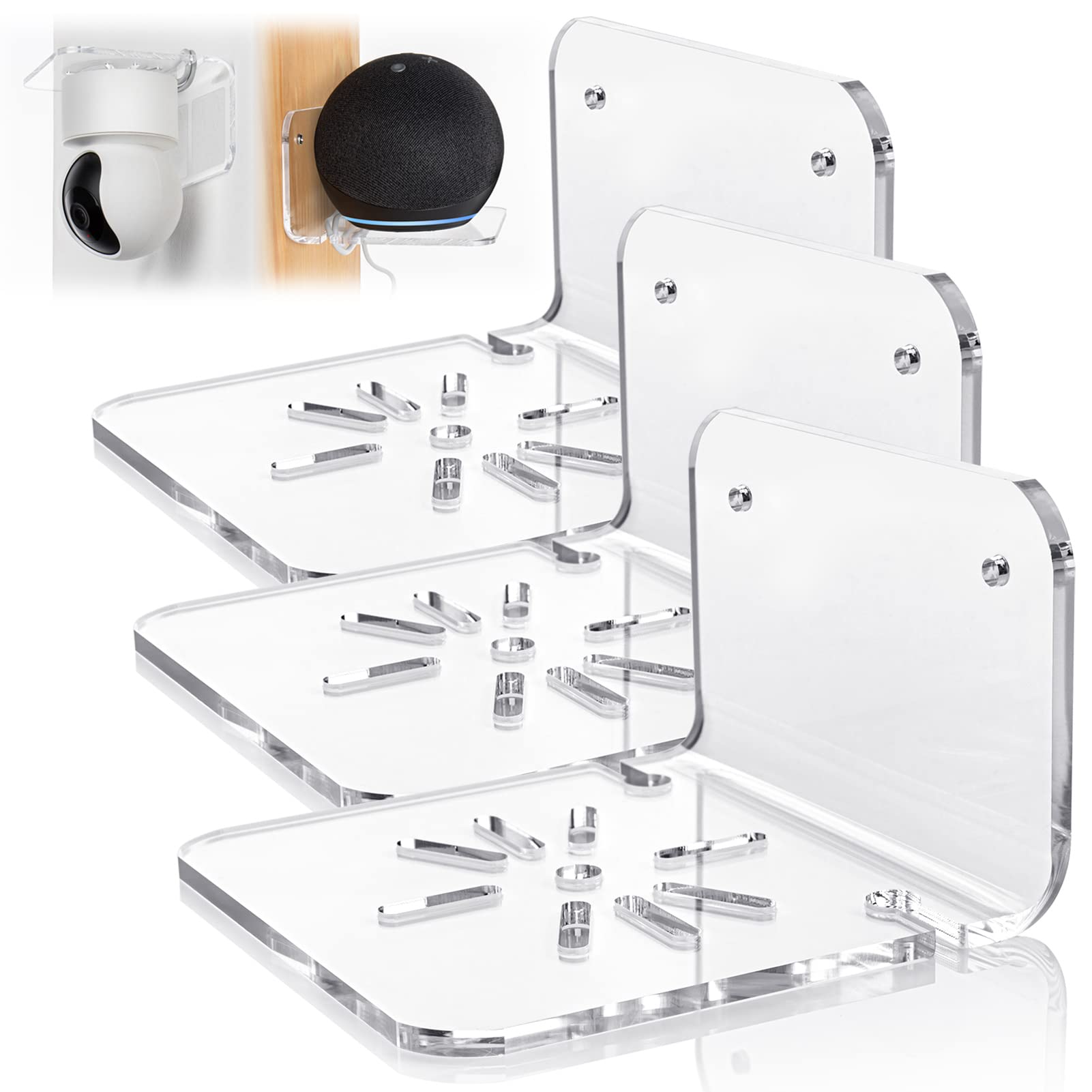 Photo 1 of (incomplete) SIPRDE Acrylic Small Wall Shelf Set of 3 for Security Cameras, Speakers, Baby Monitors & More - 4'' Universal Adhesive Shelf 