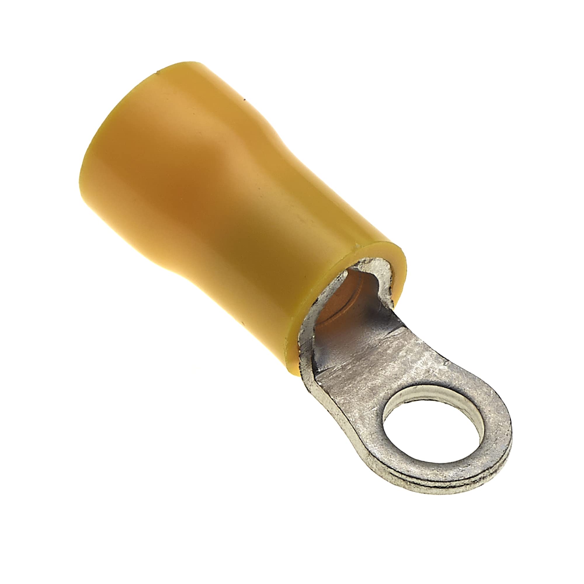 Crimp Terminal - Pack of 100, Yellow, 4mm, 48A, 12-10 AWG - Heat Shrink Ring Connectors, Tinned Copper Connectors, Insulated Wire Terminals