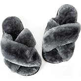 Csfry Girls Fluffy Soft Plush Cross Band Slippers Kids Open Toe Memory Foam House Shoes