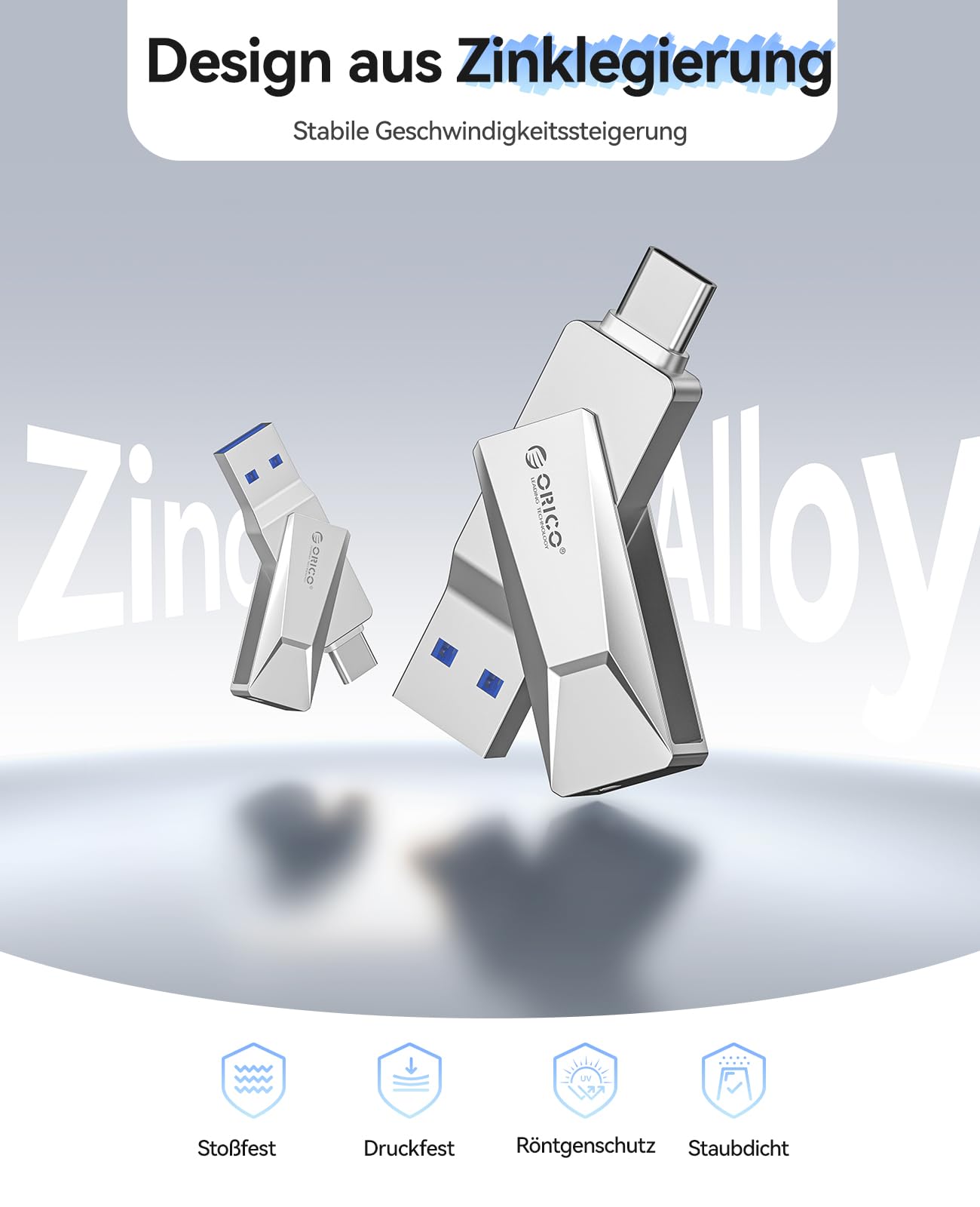 ORICO USB Stick 128GB USB C Stick Speicherstick OTG Bis zu 150MB/s 2-in-1 Typ C Flash Laufwerk Metall für iPhone 17/16/15/Android-Smartphone/Tablet/Mac/Laptop/PC, Silber, CB05 7