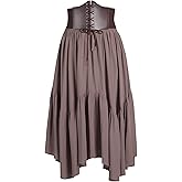 YESSA Renaissance Maxi Skirt with Corset Belt,Renaissance Costumes Pirate Medieval Skirt with Pocket,Ren Faire Costume Outfit