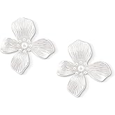 OJERRY Statement Silver-Colored Flower Stud Earrings for Women, Oil Drip Floral Earrings Jewelry Accessories Romantic Cool Gifts for Her Women in Their 20s 30s
