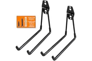 Ihomepark Heavy Duty Garage Storage Utility Hooks for Ladders & Tools, Wall Mount Garage Hanger & Organizer - Tool Holder U Hook with Anti-Slip Coating (2 Pack - Black)