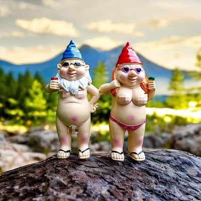 Senders Garden Gnome 2Pcs Naughty Funny Resin Statue Outdoor Lawn Decor