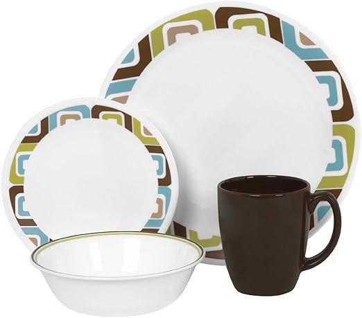 Amazon Com Corelle Livingware 16 Piece Dinnerware Set Squared Service For 4 Brown Livingwear Correll Dishes Sets Plates
