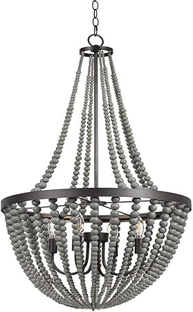 Stone Beam Modern Farmhouse Wood Bead Chandelier Ceiling Fixture