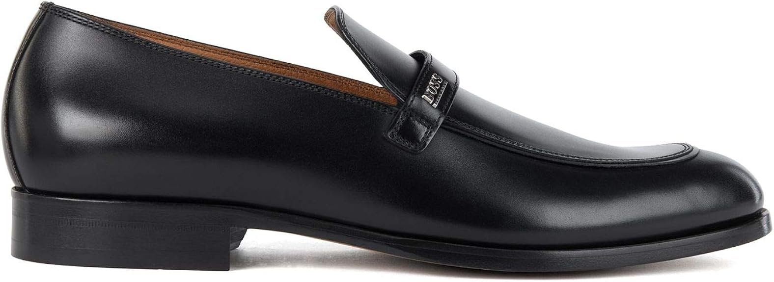 BOSS Herren Hunton Loaf Loafers aus poliertem Leder mit Blatteinsatz