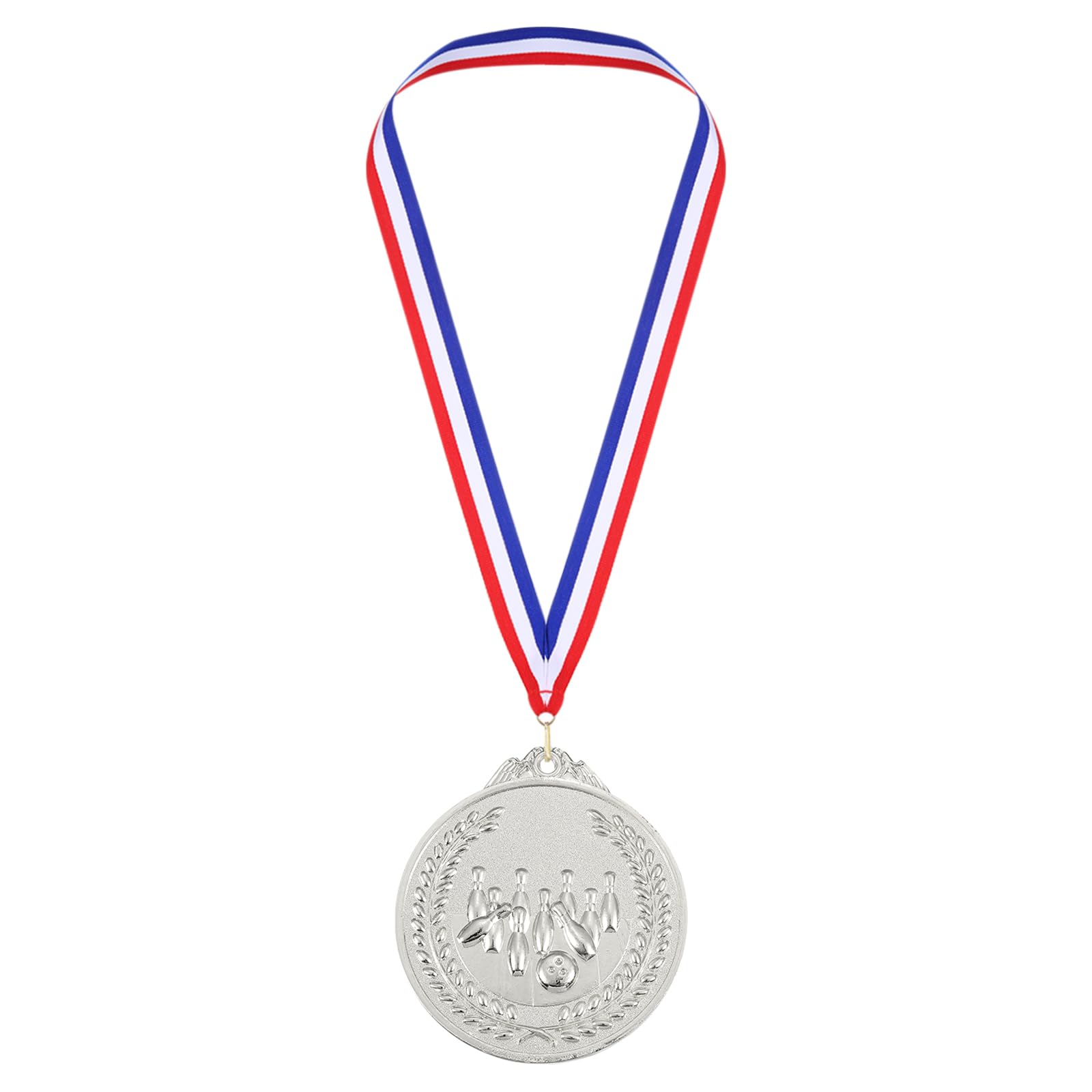 PATIKIL 2.6" Silver Bowling Medals, Bowling Award Medals with Ribbon Red White for Games Sports Competitions