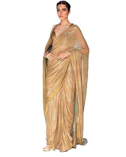 Womens Stunning Georgette Sequence Work Saree (Chiku)
