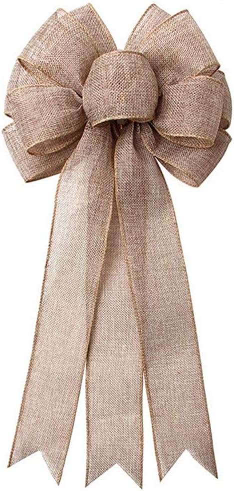 Bows & Ribbons - JANOU Burlap Bow Holiday Wreath Bow DIY Crafts Rustic Jute Bowknot Ornaments for Christmas Tree Topper Wedding Party Decorations, 9.8x21.6 in