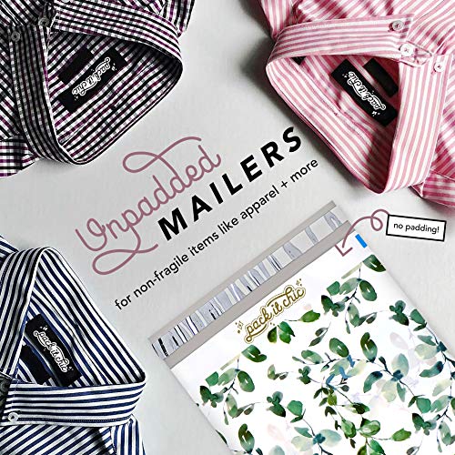 Pack It Chic - 10X13 (100 Pack) Geometric Leaves Pattern - Thank You Poly Mailer Envelope Plastic Custom Mailing & Shipping Bags - Self Seal (More Designs Available)