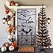 Black Tinsel Trees Collapsible, 5FT Artificial Halloween Christmas Tree Reusable, Pop Up Pencil Xmas Tree with Plastic Stand Outdoor Indoor for Home Decoration, Office, Party, Apartment, Fireplace