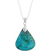 NJCRAFT Pear Cabochon Necklace for Women, 25–30 Ct Handmade Gemstone Pendant, 35×20mm Polished Stone, Adjustable 18 Inch Silver Plated Chain