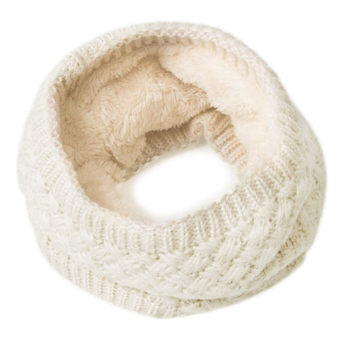 EVRFELAN Infinity Scarf Winter Women Circle Loop Scarves Warm Kids Neck Warmer Chunky Knit Soft Thick Fashion Ladies Accessories Ribbed Girls Men Boy Collar (Beige)