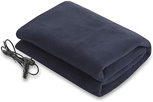 Tuanse 58 x 43 Inches Car Electric Blanket 12 Volt Heated Car Blanket with Temperature Controller and Transparent Storage Bag Cold Weather Tailgating and Emergency Kit(Navy Blue,Blank)