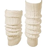 Quilax Women Fleece-Lined White Leg Warmers, Double Layer Thermal Protection Leg Warmers, Knit One Size Fits Most Legs Shapes