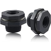 Rierdge 2 Pack 1" PVC Bulkhead Fitting | Rain Barrels, Aquariums, Dark Grey