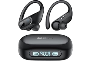 occiam Wireless Bluetooth Earbuds Sport Ear Buds Workout Headphones 96H Playback in-Ear Earphones with Earhooks Buit-in Mic Button Control Bass Stereo Headset for Gym Exercise Running Black