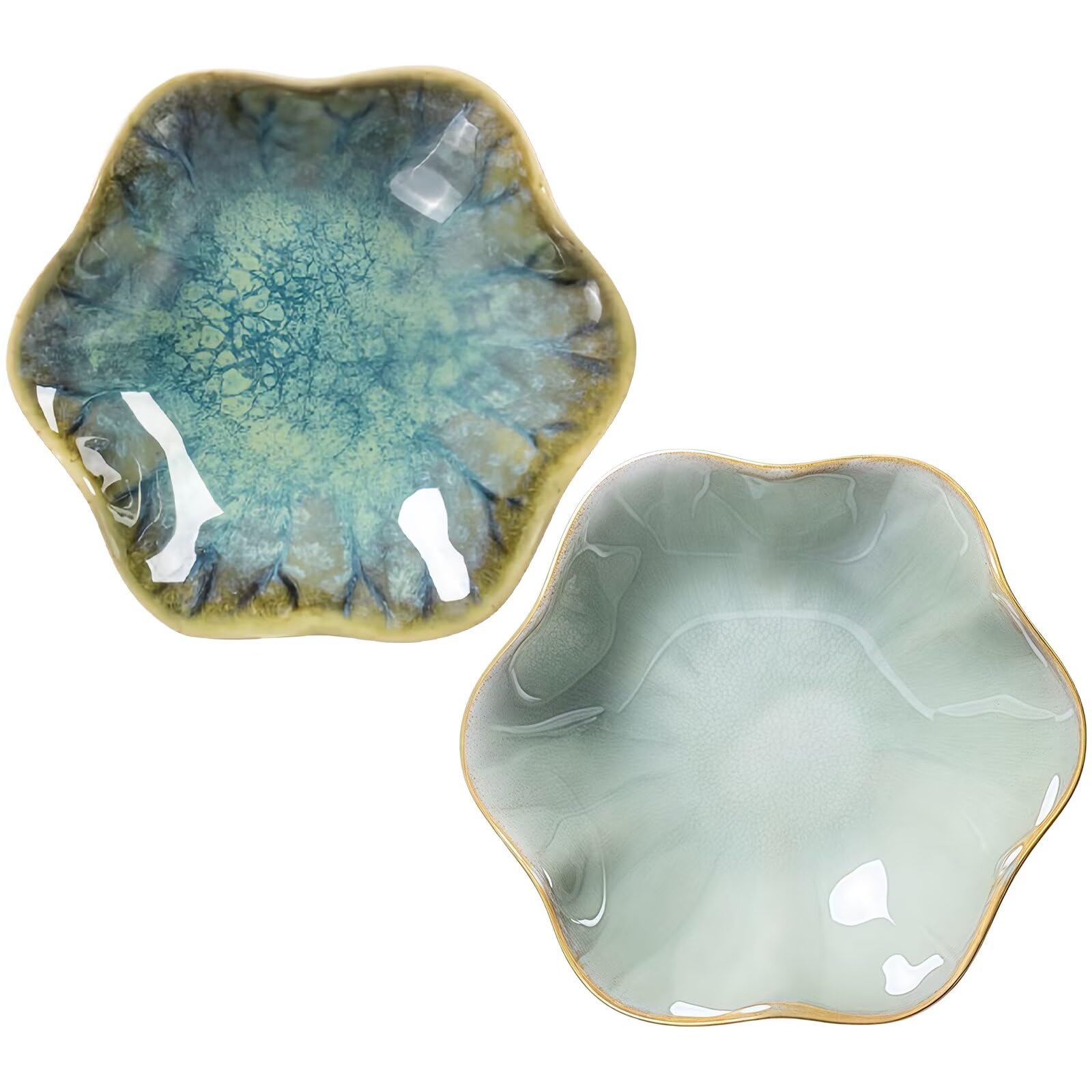 Photo 1 of 2Pcs Ceramic Jewelry Dish - Lotus Leaf Shape, for Ring Holder Necklace Small Key, Suitable for Mother Friend Sister, Gifts for Women, Cute Plate Trinket Tray, Home Decor (Crystal Green & Green)