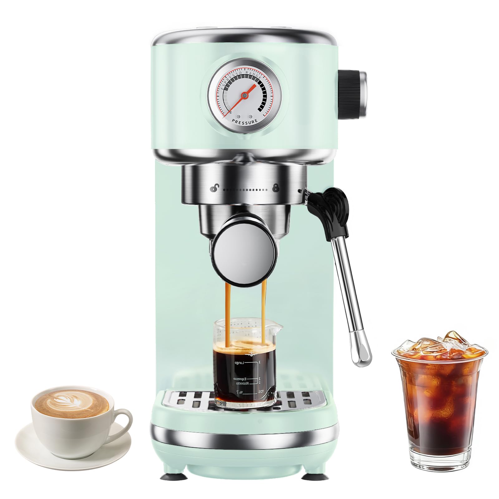 atatix 20 Bar Espresso Machine with Milk Frother, Compact Espresso Maker, Stainless Steel Coffee Machine with Precise Temp Control & 44oz Removable Water Tank for Latte, Cappuccino, Light Green Image